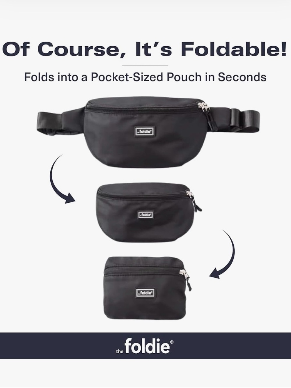 The Foldie Crossbody Fanny Pack Belt Bag Black Anti Theft RIFD Foldable - Picture 2 of 9